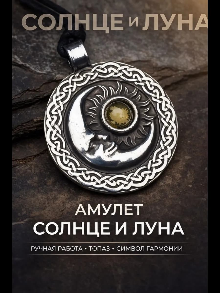 Амулет "Солнце и Луна" с камнем топаз