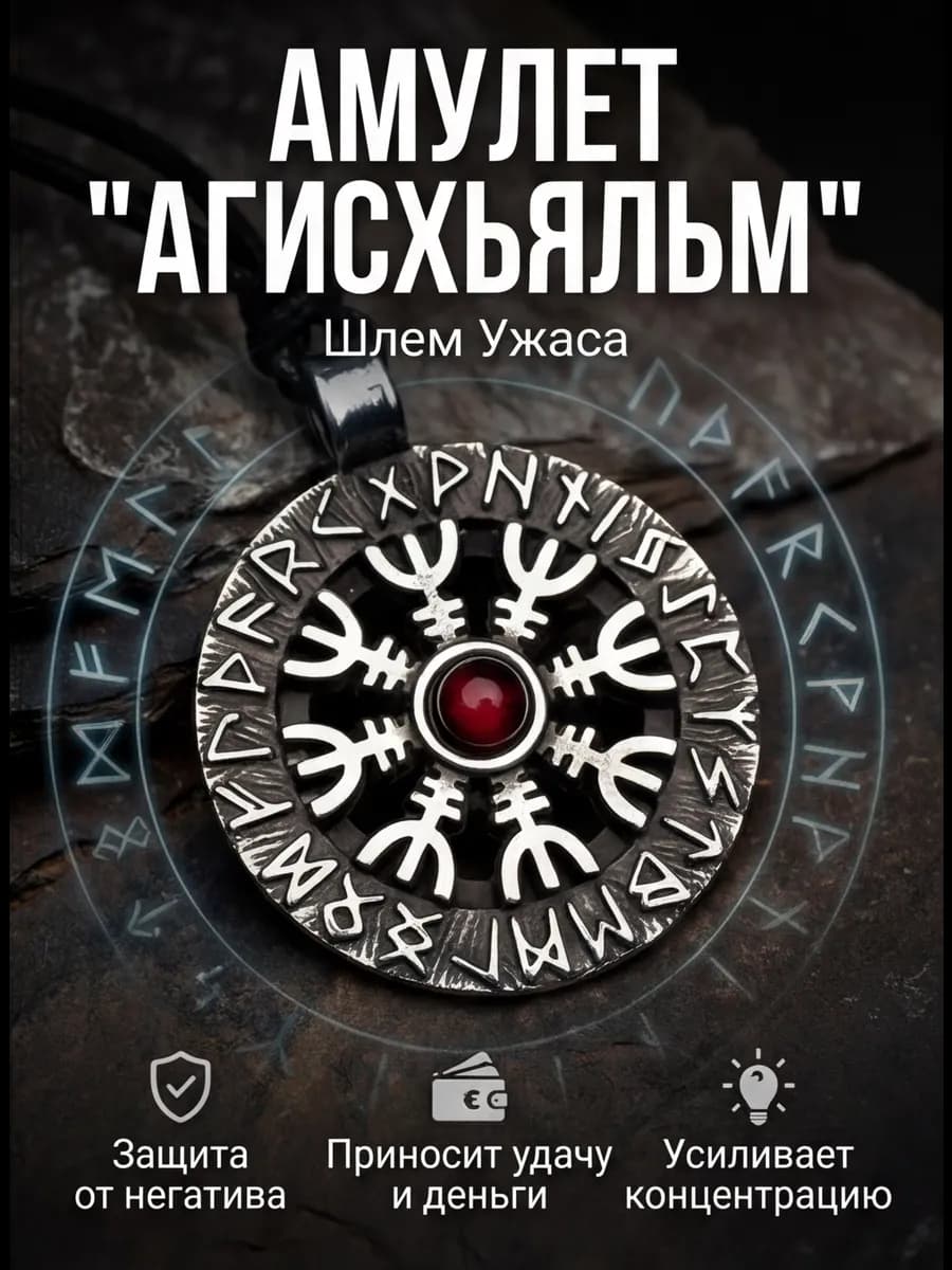 Амулет "Агисхьяльм" с гранатом