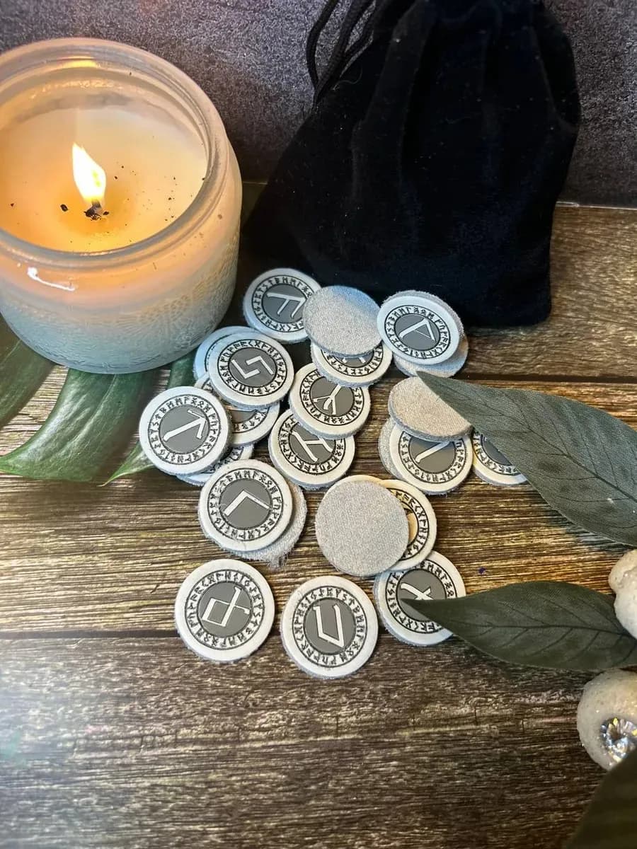 Набор скандинавских рун, 25 шт., нат.кожа (с мешочком) 2