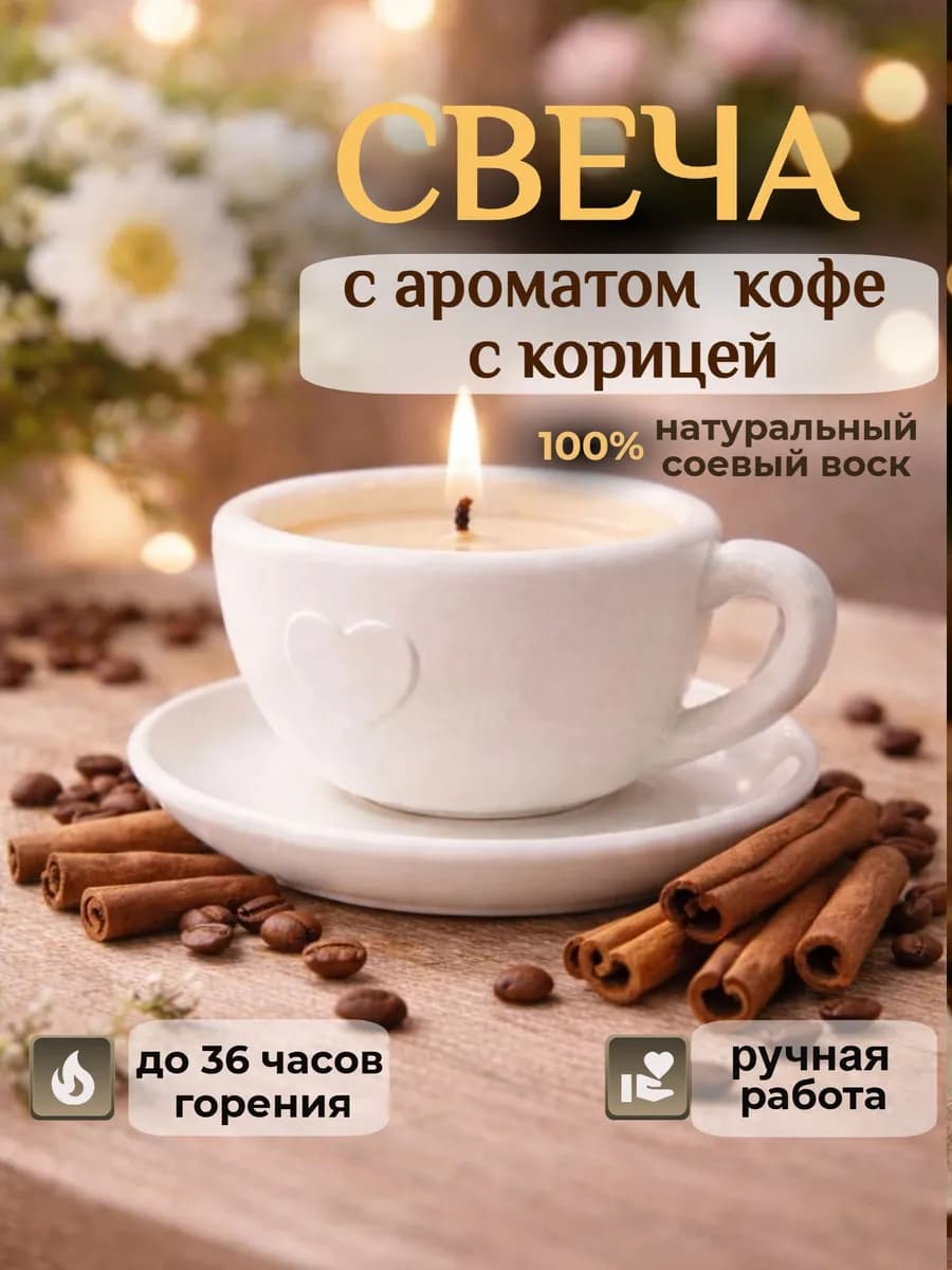 Свеча интерьерная с ароматом кофе с корицей