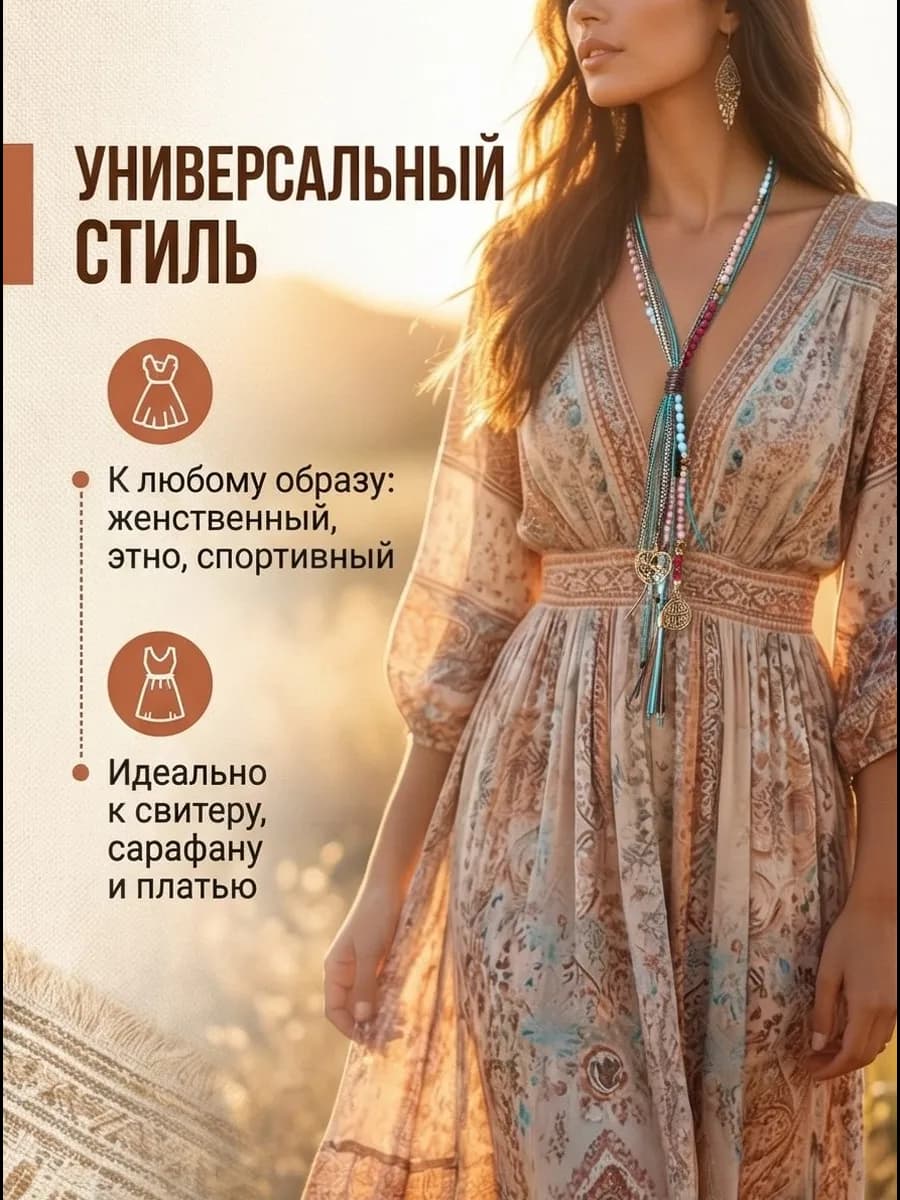 Бохо колье многослойное "Ева"бирюза * A 2