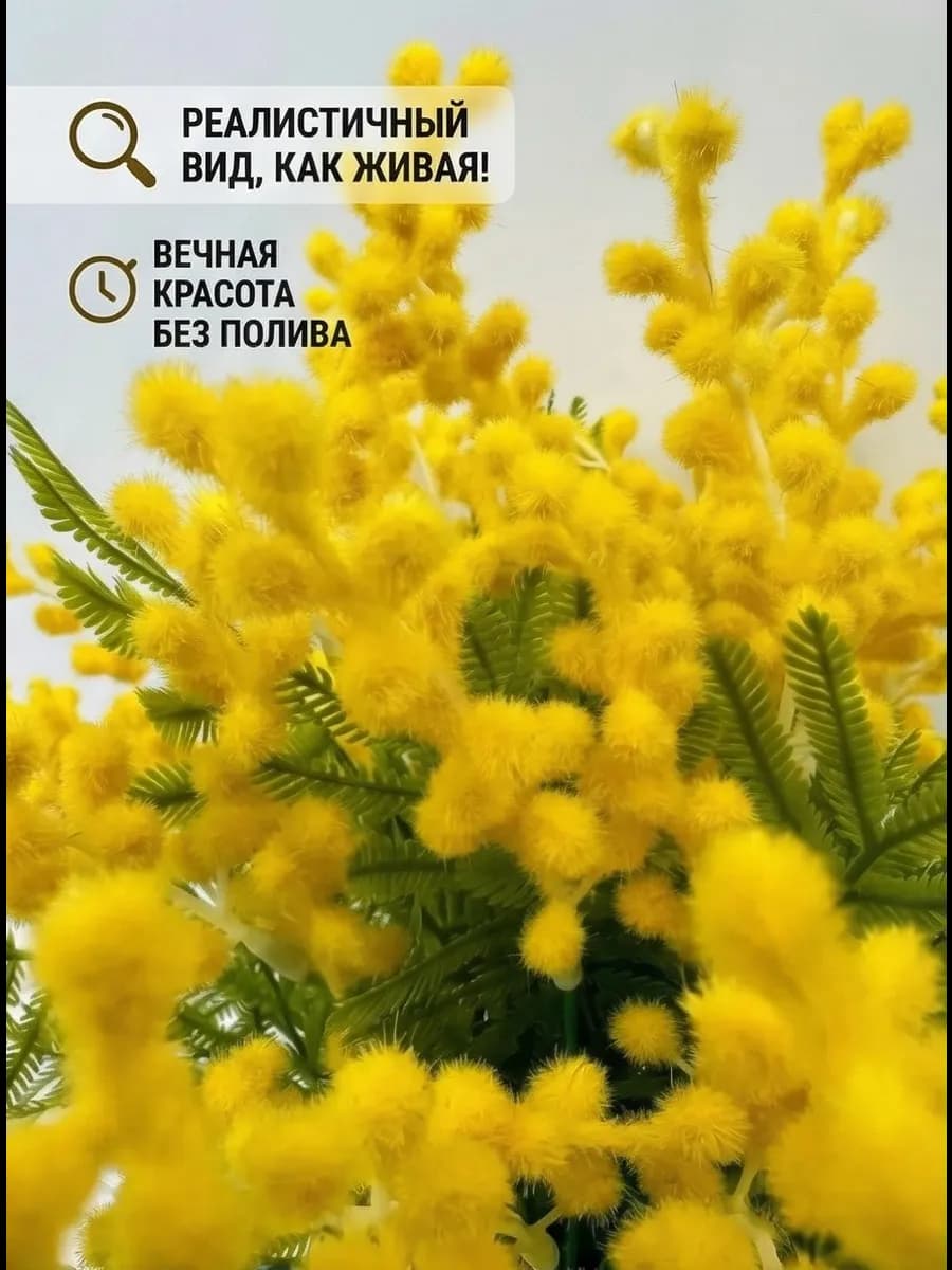 Искусственные цветы для декора Мимоза в кашпо из гипса 3