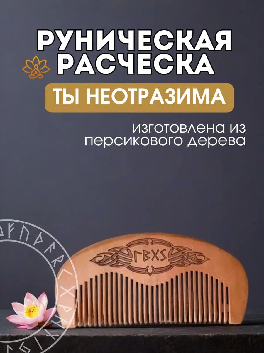 Расческа руническая "Ты неотразима!", персиковое дерево