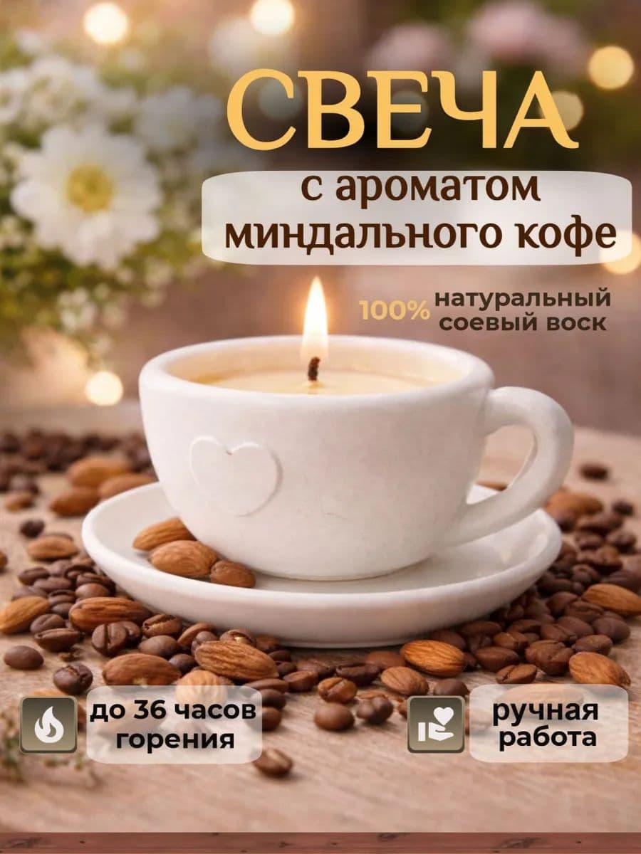 Свеча интерьерная с ароматом миндального кофе